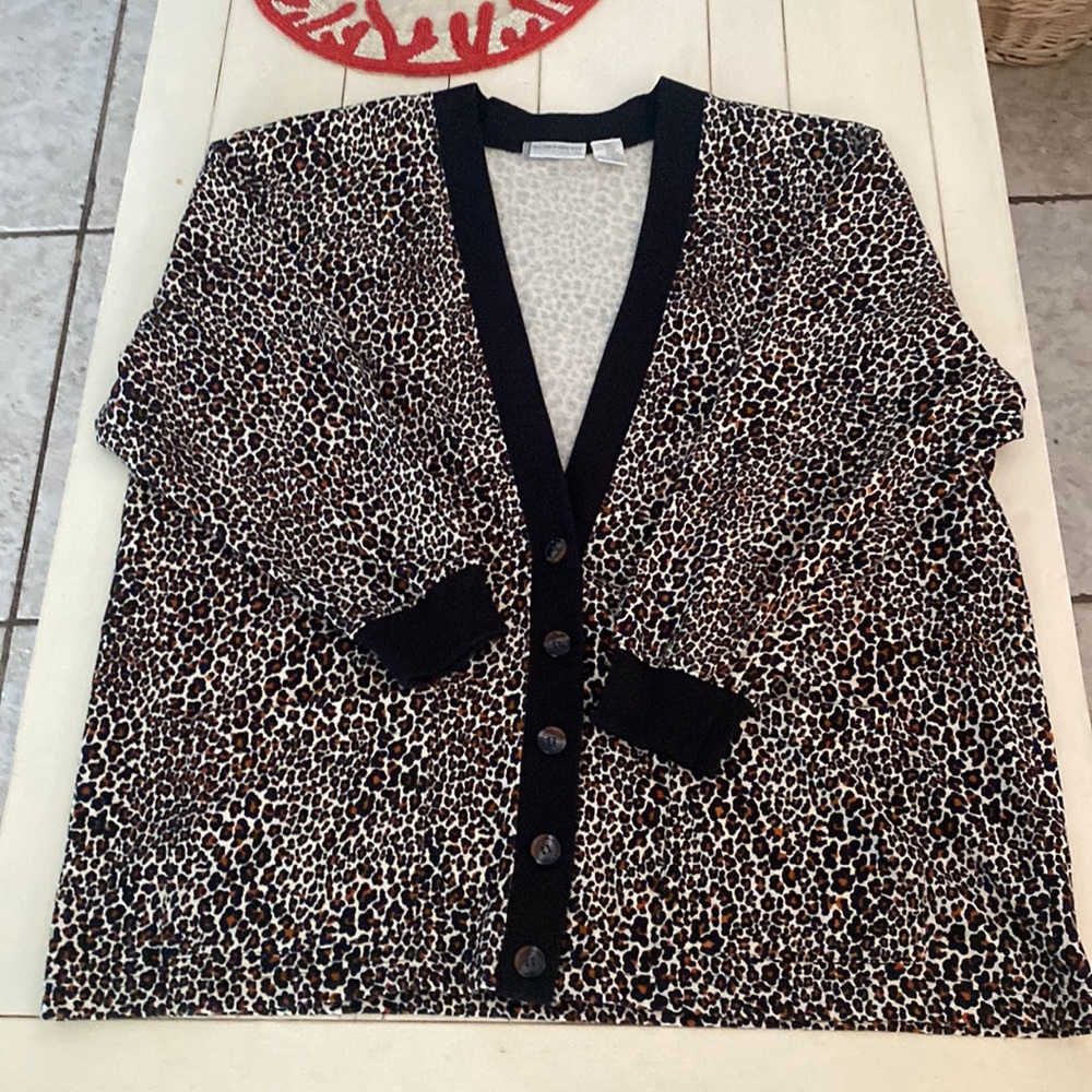 Elizabeth cardigan in a plus size 2P. Animal print with black trim.NWOT